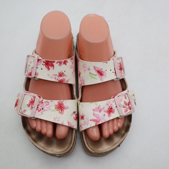 Birkenstock Arizona Women's Size 7 EU 38 Birko Flor White Floral Blossom Slides - Picture 2 of 10